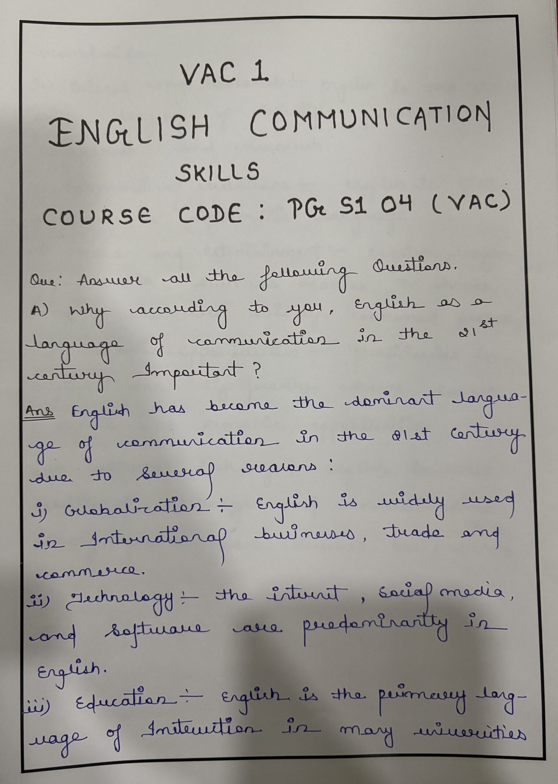 IGNOU handwritten assignments writing format